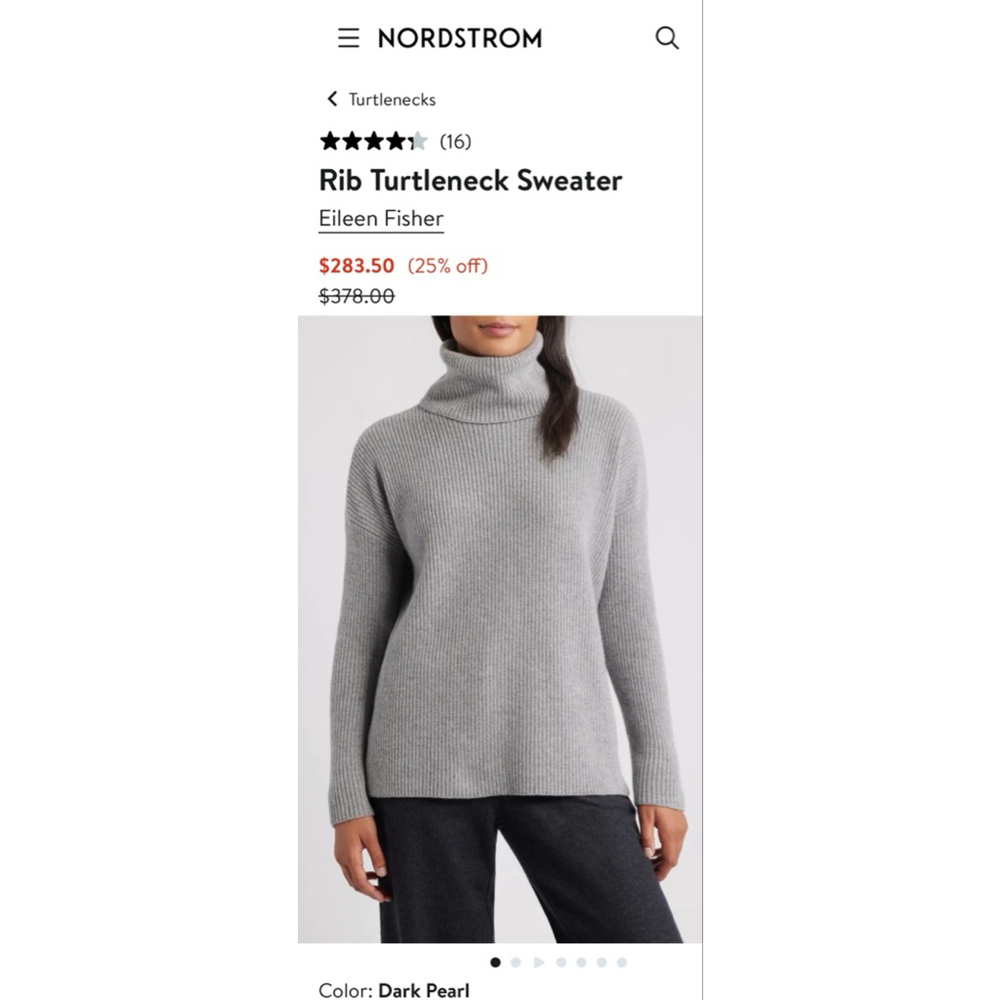 NWT Eileen Fisher Gray Ribbed Turtleneck Sweater XXS -fits up to M 21in p to p